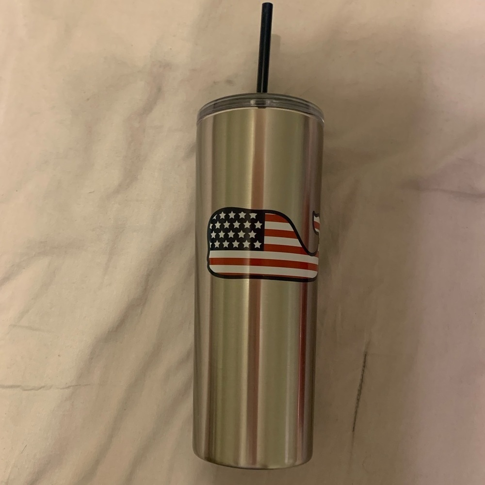 NWT vineyard vines silver lidded drinkware 22oz straw stainless steel